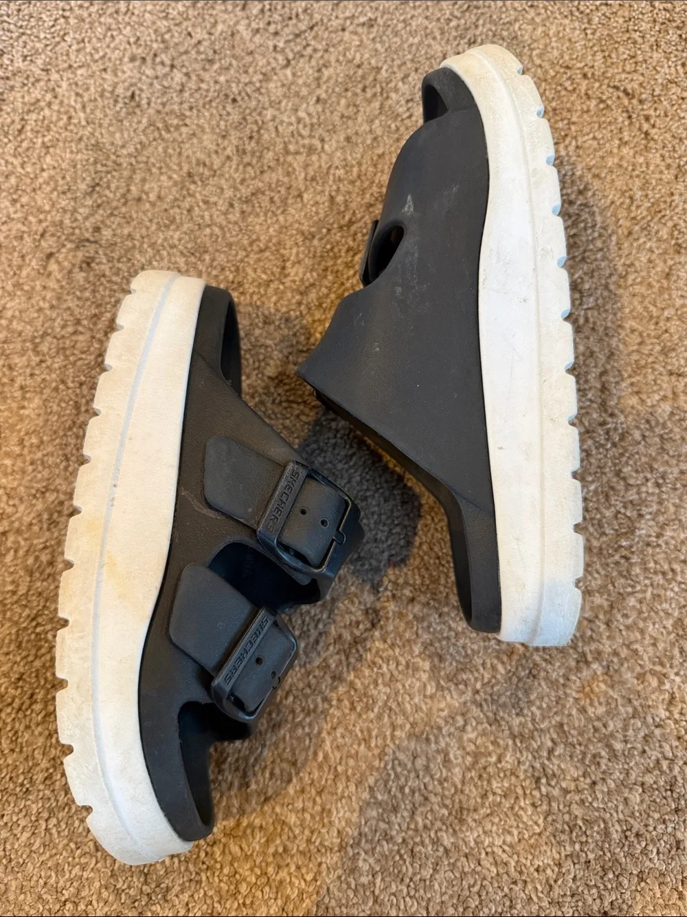 Skechers | Cali Buckle Slide Sandals with White Platform Sole